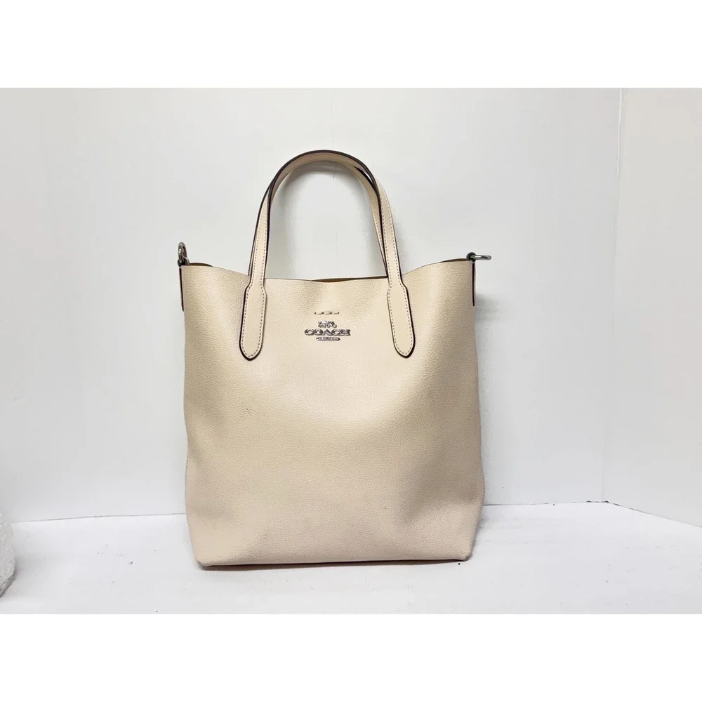 Coach Derby Tote Cream Pebbled Leather Shoulder Bag Silver‎ Hardware Medium